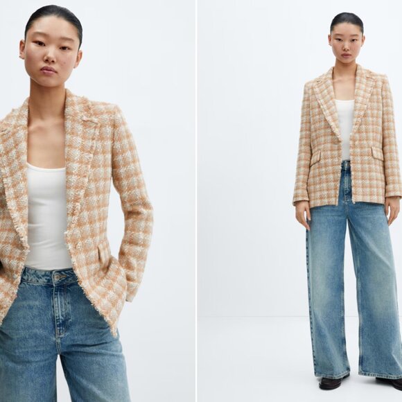 Mango Tweed Jacket Blazer With Jewel Button S - Picture 7 of 7